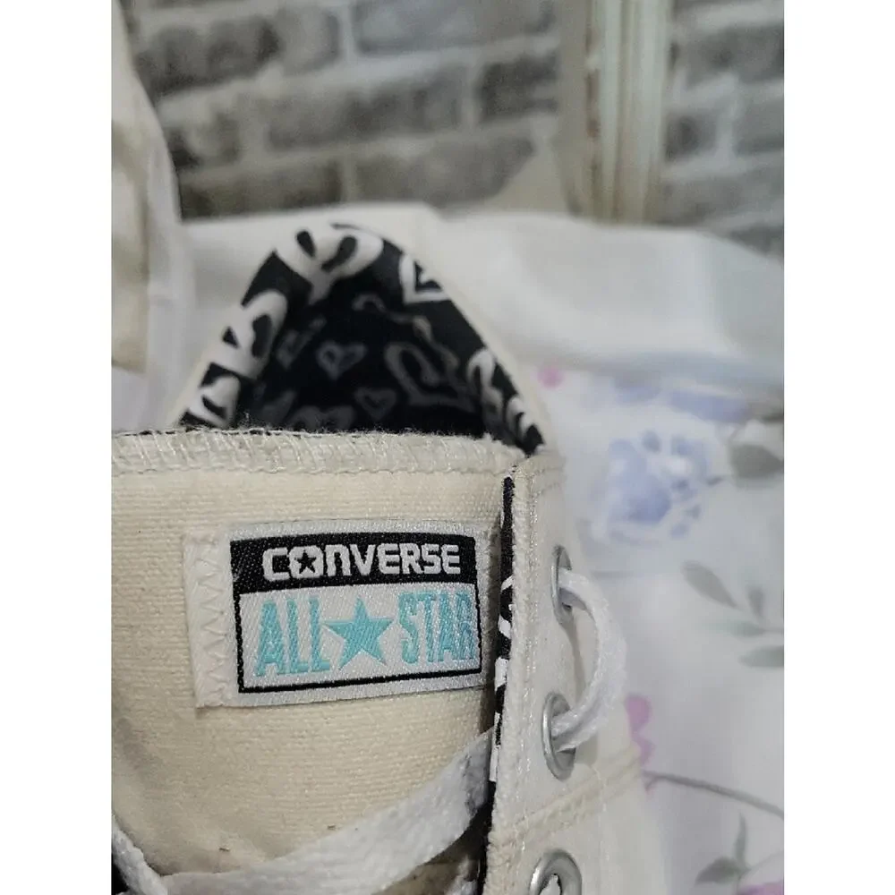 Converse All-Star Cream Canvas Sneakers, Heart Lining, Womens Sz 10, Streetwear - Picture 2 of 11